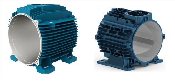 铸铁机座 （左）和铝壳机座 （右）