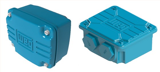 铸铁接线盒 (铸铁电机） （左）和铝制接线盒 (铝壳电机） （右）