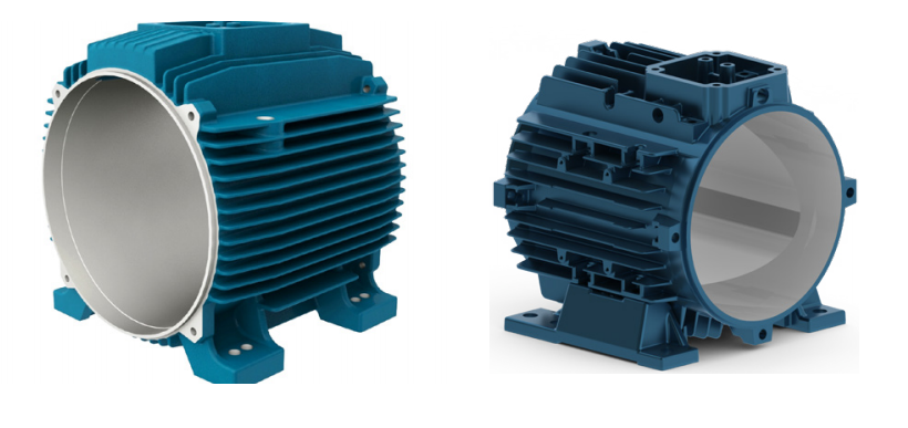铸铁机座 （左）和铝壳机座 （右）